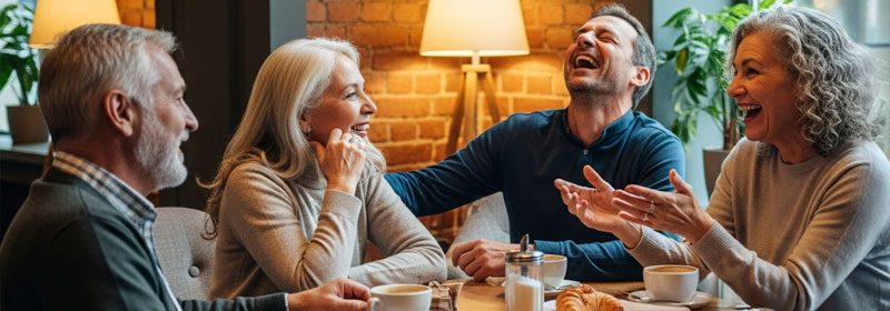 Συζητήσεις με φίλους με ακουστικά βαρηκοΐας σε κοινωνικό περιβάλλον